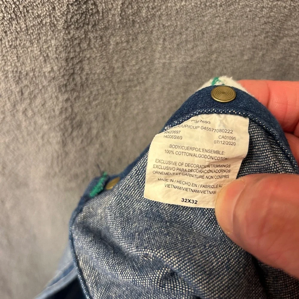 Liberty Mens 32W Blue Denim Bib Overalls Green Zipper Workwear Carpenter Pants